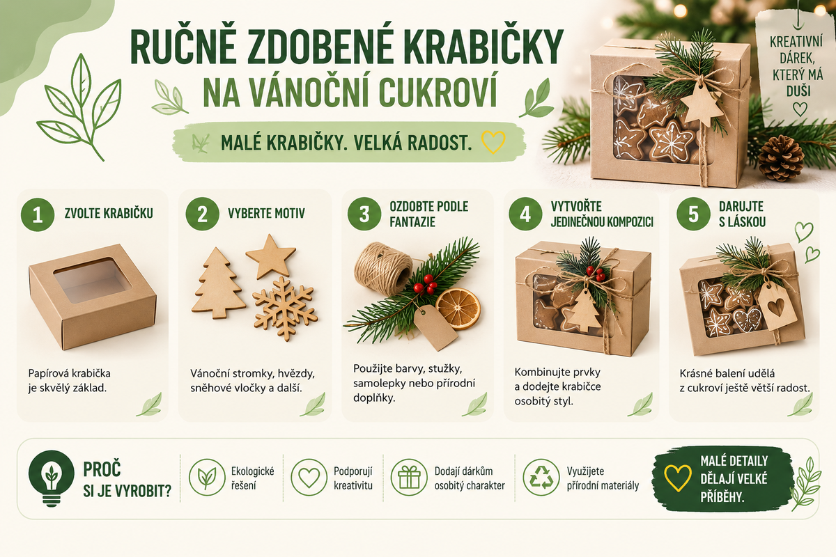 Ručně zdobené krabičky na vánoční cukroví