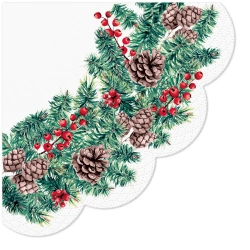 Ubrousky kulaté trivrstvé "Winter Branches", 1/4, průměr 32 cm, 12 ks