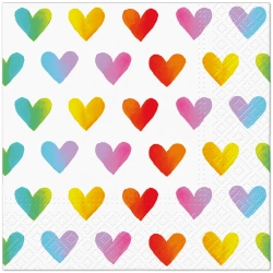 Třívrstvé ubrousky "Rainbow Hearts", 1/4, 33 x 33 cm 20 ks
