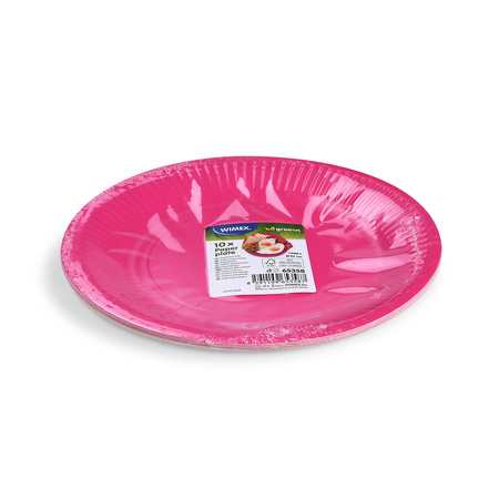 Kulatý papírový talíř, fuchsiová / růžová, průměr 23 cm, 10 ks.