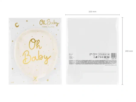 Papírové talíře „Oh Baby“, 17,5 × 22 cm, 6 ks