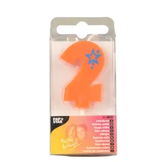 Narozeninová svíčka Oranžová číslice „2“, 1 ks.