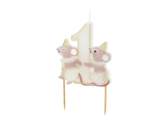 Narozeninová svíčka „1 – Myšky“, 7,5 cm, 1 ks