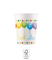 Papírový kelímek „Happy Birthday“ 200 ml 8 ks