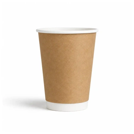 Papírový kelímek dvoustěnný kraft, lesklý, disperzní povlak 450 ml, průměr 90 mm, 25 ks