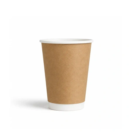 Papírový kelímek dvoustěnný kraft, lesklý, disperzní povlak 350 ml, průměr 90 mm, 25 ks
