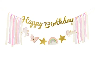 Papírový banner „Happy Birthday – Jednorožci“, 2,3 m, 1 ks