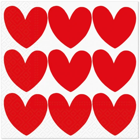 Třívrstvé ubrousky "Red Hearts", 1/4, 33 x 33 cm 20 ks