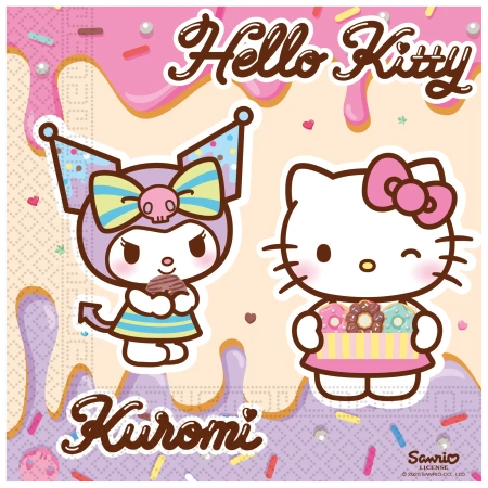 Dvouvrstvé ubrousky „Hello Kitty & Kuromi“, 33 × 33 cm, 20 ks
