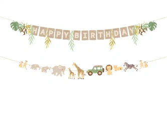 Papírový banner „Happy Birthday Safari“, 1,8 m, 1 ks