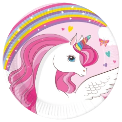 Papírové talíře „Unicorn“, 20 cm, 8 ks