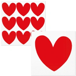 Třívrstvé ubrousky "Red Hearts", 1/4, 33 x 33 cm 20 ks