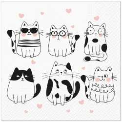 Třívrstvé ubrousky "Meow Hearts", 1/4, 33 x 33 cm 20 ks