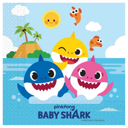 Dvouvrstvé ubrousky „Baby Shark“, 33 × 33 cm, 20 ks