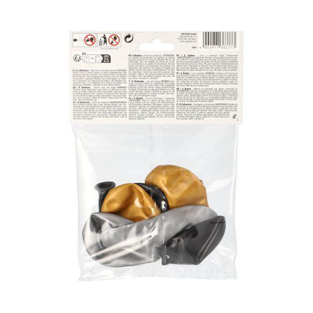 Balóny mix zlatá, černá, stříbrná, průměr 25 cm, 6 ks.