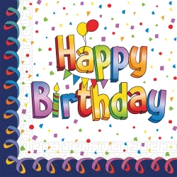 Dvouvrstvé ubrousky „Happy Birthday“, 33 × 33 cm, 20 ks