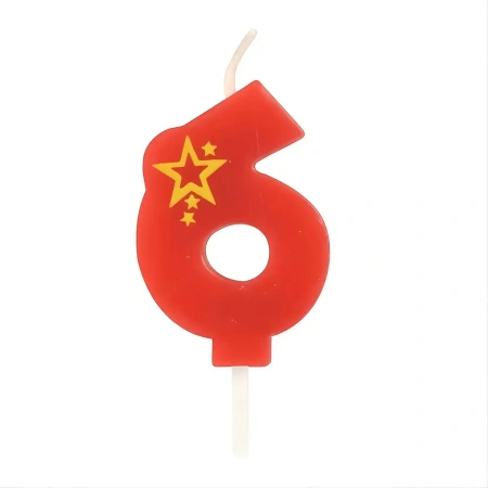 Narozeninová svíčka Červená číslice „6“, 1 ks.