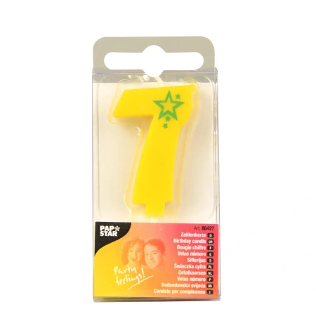 Narozeninová svíčka Žlutá číslice „7“, 1 ks.