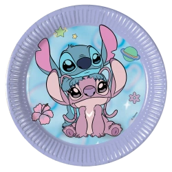 Papírové talíře „Stitch & Angel“, 20 cm, 8 ks