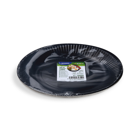 Kulatý papírový talíř, černý, průměr 23 cm, 10 ks.
