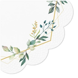 Ubrousky kulaté trivrstvé „Leaves Frame“, 1/4, průměr 32 cm, 12 ks