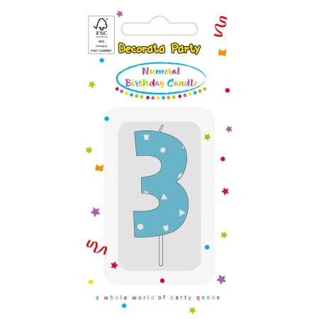Narozeninová svíčka Modrá „3“, 1 ks