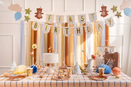 Papírový banner „Happy Birthday – Medvídci“, 2,55 m, 1 ks