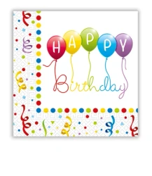 Dvouvrstvé ubrousky „Happy Birthday“, 33 × 33 cm, 20 ks