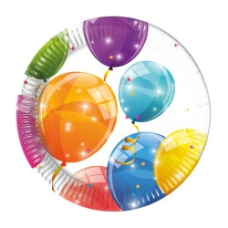 Papírové talíře „Sparkling Balloons“, 20 cm, 8 ks
