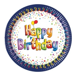 Papírové talíře „Happy Birthday“, 20 cm, 8 ks