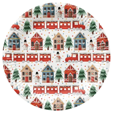Kulatý papírový talíř "Cozy Christmas" průměr 23 cm, 8 ks.