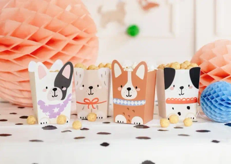 Papírové krabičky na popcorn „Pejsci“, 8,7 × 8,7 × 13 cm, 6 ks