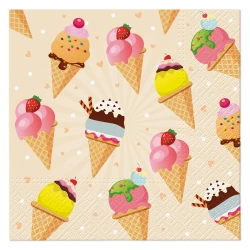 3vrstvé ubrousky "Ice Cream", 1/4, 33 x 33 cm, 20 ks