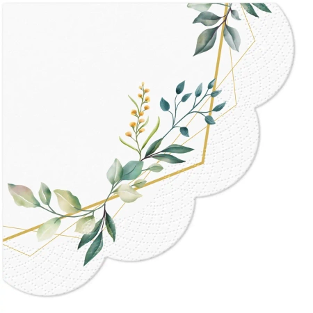 Ubrousky kulaté trivrstvé „Leaves Frame“, 1/4, průměr 32 cm, 12 ks