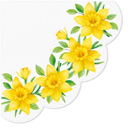 Ubrousky kulaté trivrstvé „Daffodils“, 1/4, průměr 32 cm, 12 ks