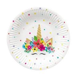 Papírový kulatý talíř "Unicorn Party" Ø 18 cm, 8 ks