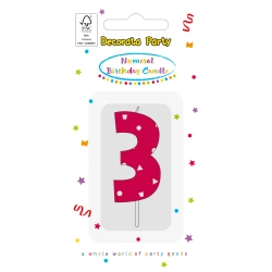 Narozeninová svíčka Růžová „3“, 1 ks