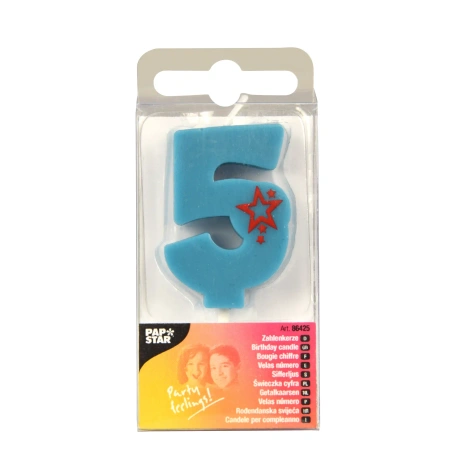 Narozeninová svíčka Modrá číslice „5“, 1 ks.