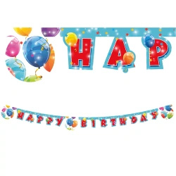 Papírový narozeninový banner „Sparkling Balloons“ 2 m, 1 ks