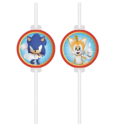 Papírová brčka Sonic SEGA, 22 cm, 4 ks.