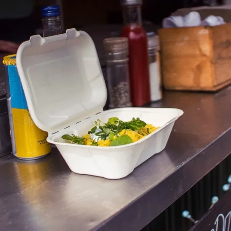 Neřezaný menubox z cukrové třtiny, bílý, 18,5 x 13,1 x 6,6 cm 50 ks.