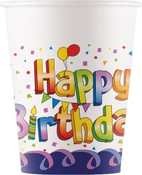 Papírový kelímek „Happy Birthday“ 200 ml 8 ks