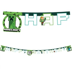 Papírový narozeninový banner „Minecraft“ 2 m, 1 ks