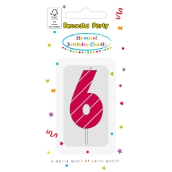 Narozeninová svíčka Růžová „6“, 1 ks