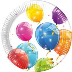 Papírové talíře „Sparkling Balloons“, 23 cm, 8 ks
