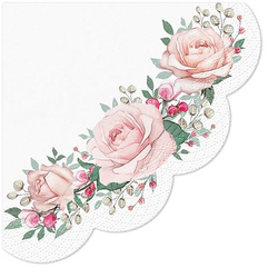 Ubrousky kulaté trivrstvé „Roses“, 1/4, průměr 32 cm, 12 ks