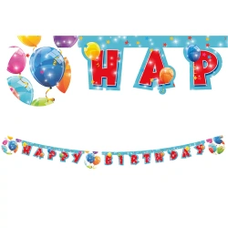 Papírový narozeninový banner „Sparkling Balloons“ 2 m, 1 ks