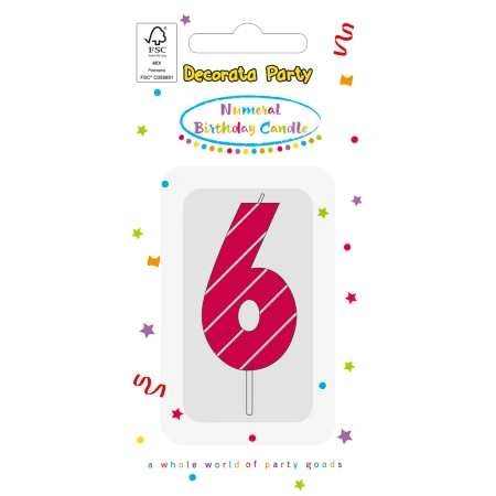 Narozeninová svíčka Růžová „6“, 1 ks