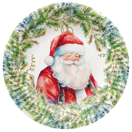 Kulatý papírový talíř "Santa Claus" průměr 18 cm, 8 ks.