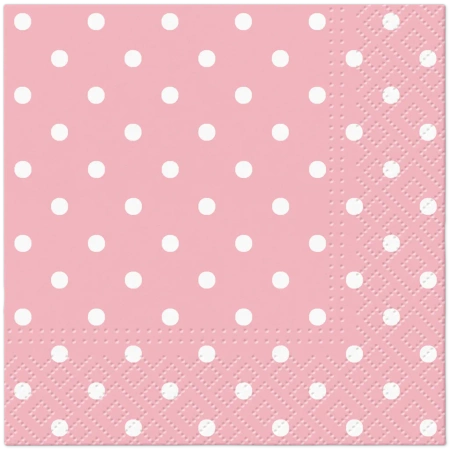 Třívrstvé ubrousky "Dots Pink", 1/4, 25 x 25 cm 20 ks.